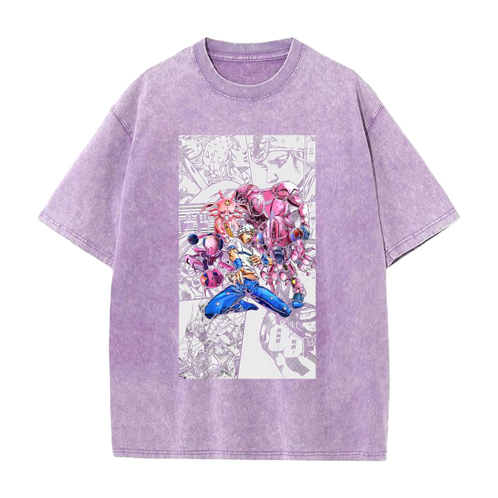 JoJo's Bizarre Adventure Johnny Clothing Men Women Manga T-shirts Vintage Washed T Shirt Casual Cotton Tee Harajuku Male Tshirt