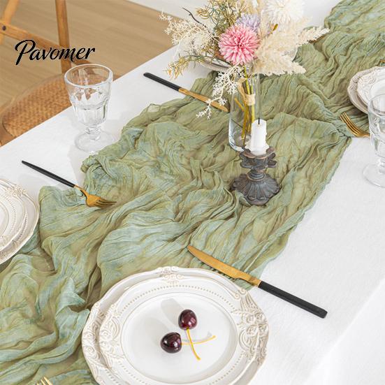 Heat Resistant Table Runner Wrinkled Cloth Decorative Tulle Tablecloth Wedding Reception Party Home Restaurant Decoration