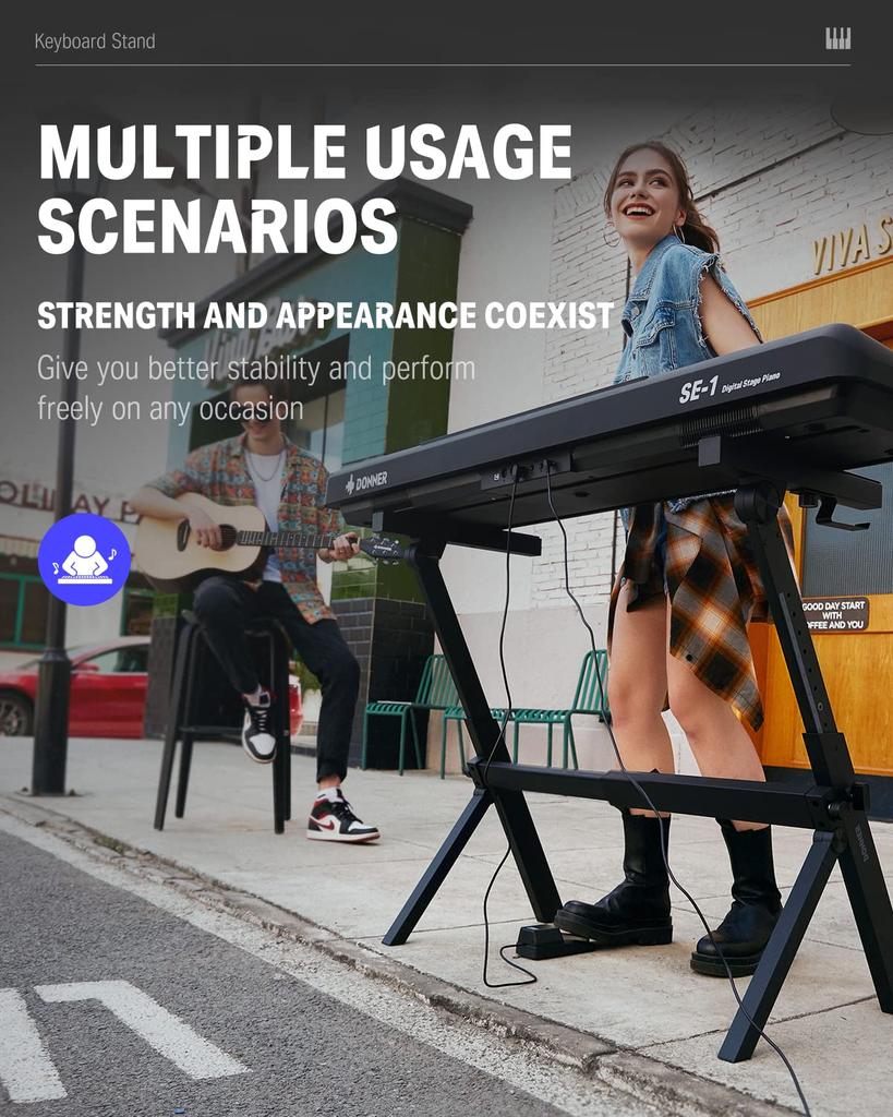 Elektronické klávesové piano Donner s nastavitelnou výškou, kompatibilní s elektronikou kláves, vhodné pro učebny, stojan ve tvaru Z DKS-100, skládací, 55-85 cm