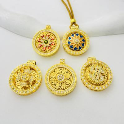 Gold Plated Rotatable Eight Treasures Compass Pendant Necklace