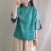 Frühling Sommer Retro Sieben Viertel Damen Baumwolle Leinen Hemd Bluse Chinesische Traditionelle Damen Formelles Oberteil Ttang Kostüm Hanfu