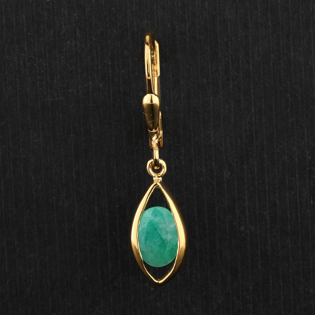 925 Sterling Silver Yellow Gold Plated Earrings Sakota Emerald Oval 7x5mm Elegant Women Jewelry