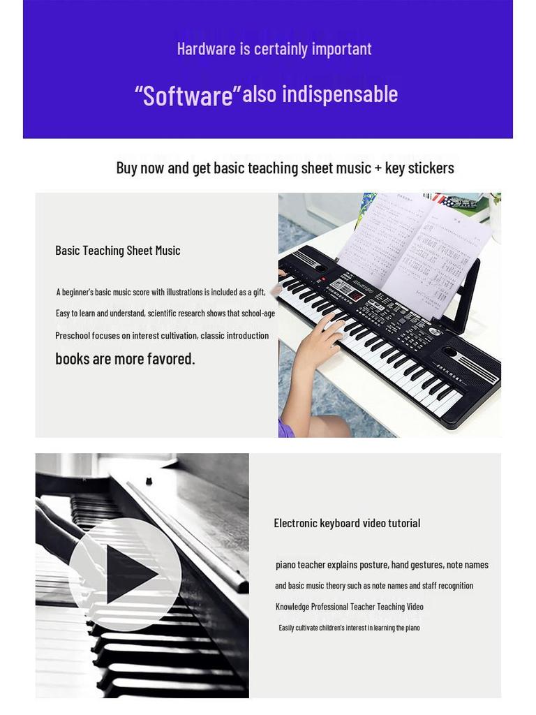 61-Key Children's Electronic Keyboard - Early Education Puzzle Toy for Ages 3-8
