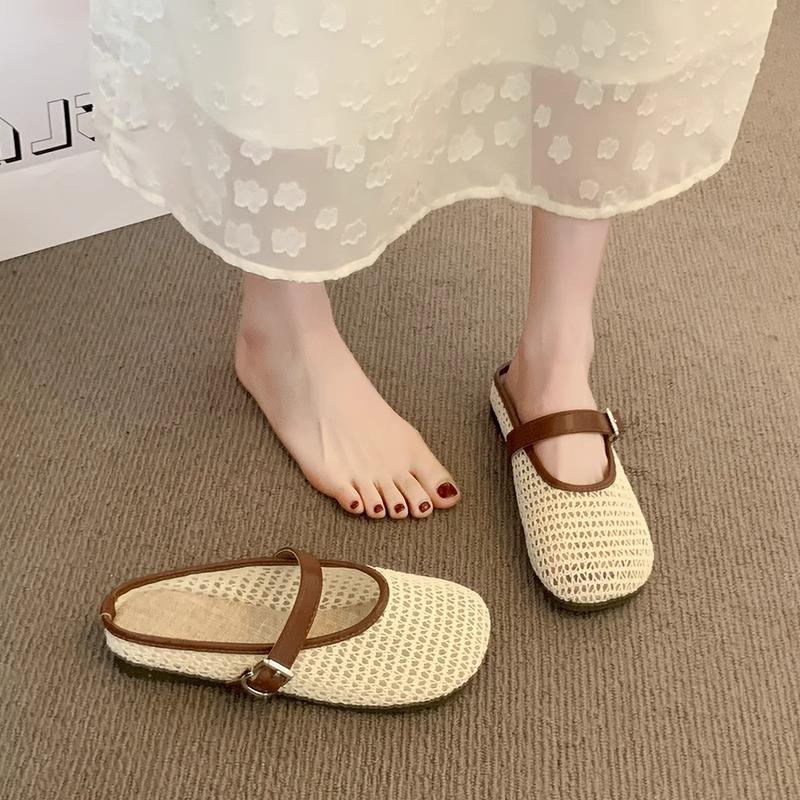 Baotou Half Slippers Women's 2025 Spring and Summer New Versatile Flat-bottomed Mesh Yarn Breathable Soft-bottomed Cool Slippers