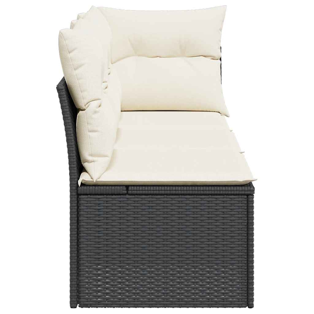 Vidaxl Garden Sofa With Cushions, 3-Seater, Black, Poly Rattan