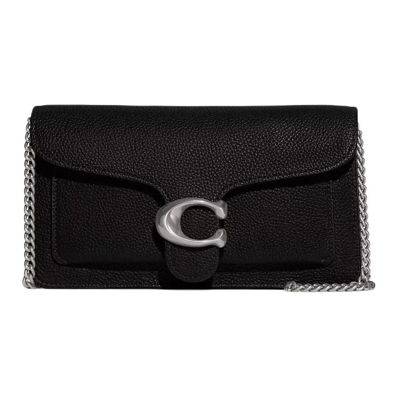 

COACH Tabby 21 Chain Shoulder Strap Brand Logo Polished Pebbled Leather Shoulder Bag Small Women s Black чорний