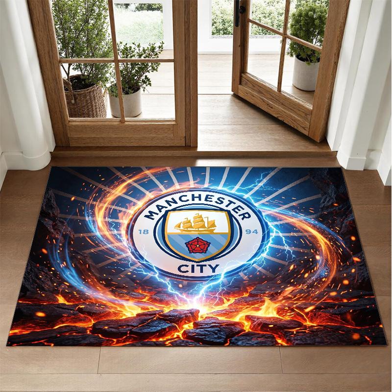 Manchester City Design Crystal Velvet Rug Soft Decorative Mat for Bedroom Entrance