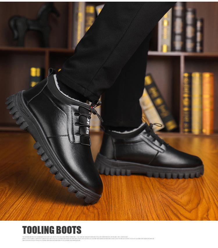 Men's Trendy Plush-Lined Winter Lace-up Snow Boots - Warm, Stylish British Style Leather Shoes