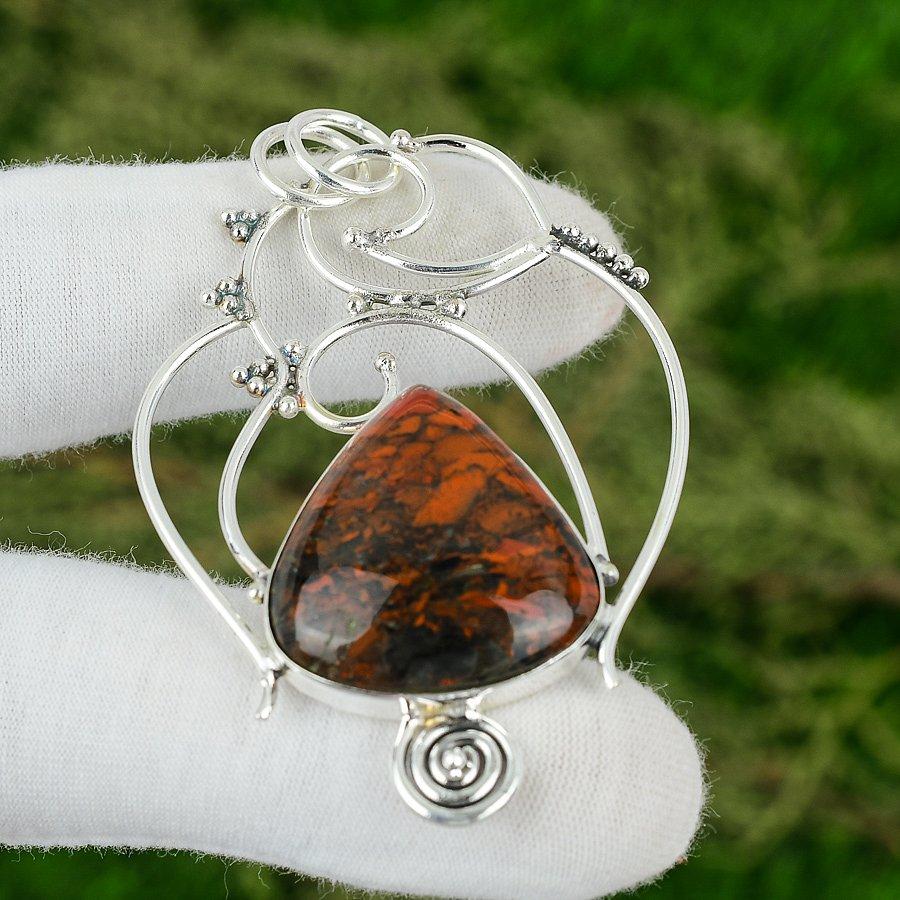 Sterling Silver Red Snakeskin Jasper Gemstone Bezel Mother New Pendant Jewelry