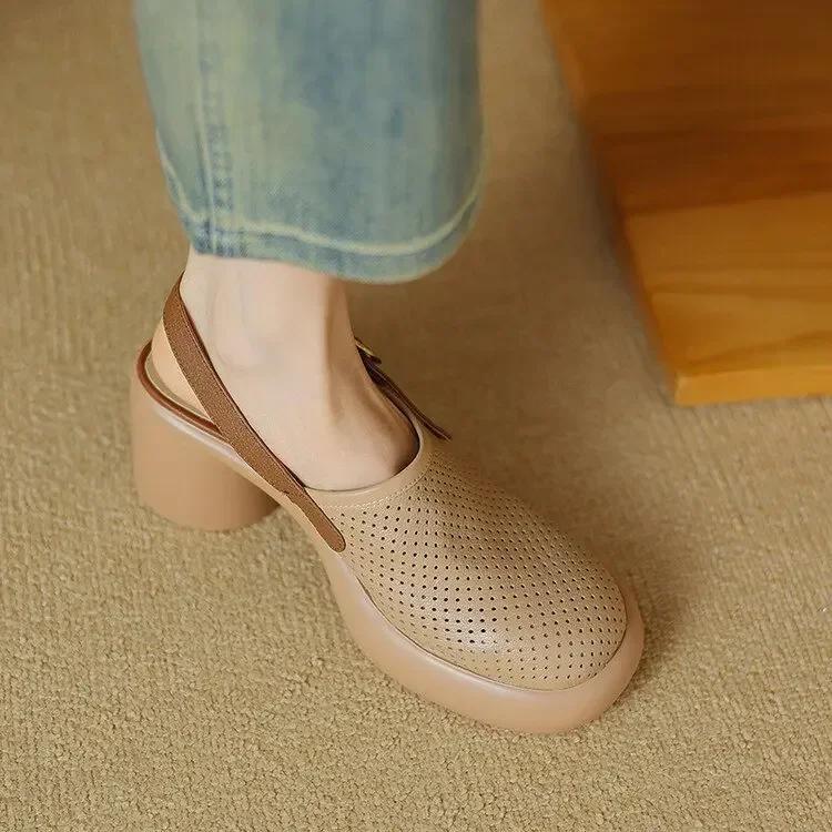 

2024 New Luxury Sandalias De Mujer Summer Mid Heels Chunky Casual Designer Dress Pumps Mules Breathable Shoes Zapatos Ladies 35 абрикосовий
