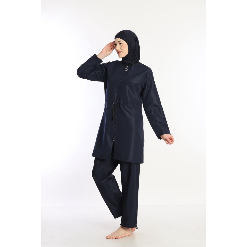 Black Lycra Headscarf 4 Piece Fully Covered Water Repellent Quick Drying Zippered Hijab Swimsuit