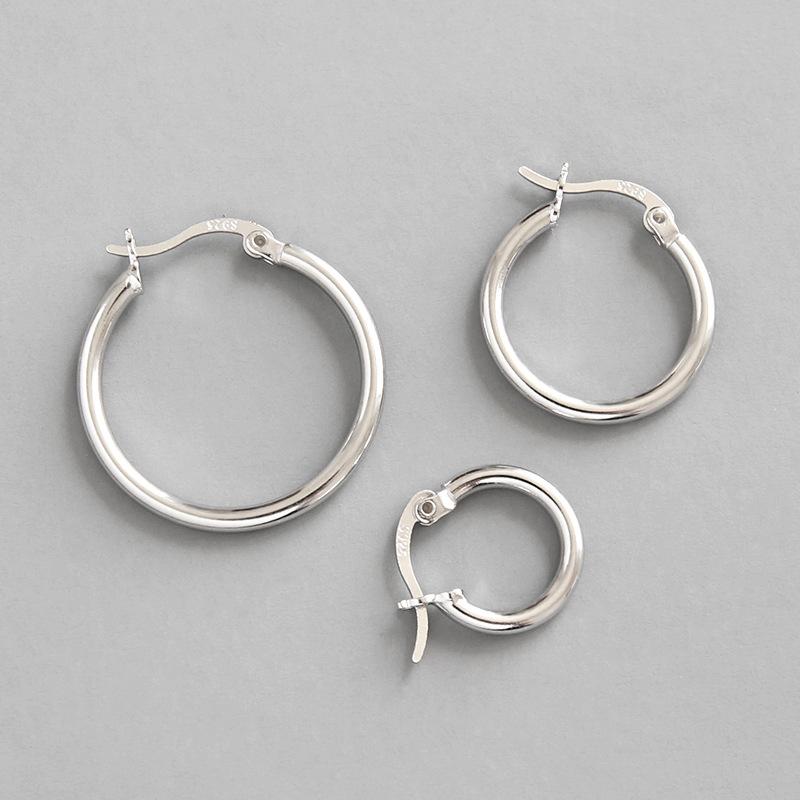 S925 Sterling Silver Simple Plain Personality Circle Waterproof Hoop Earrings