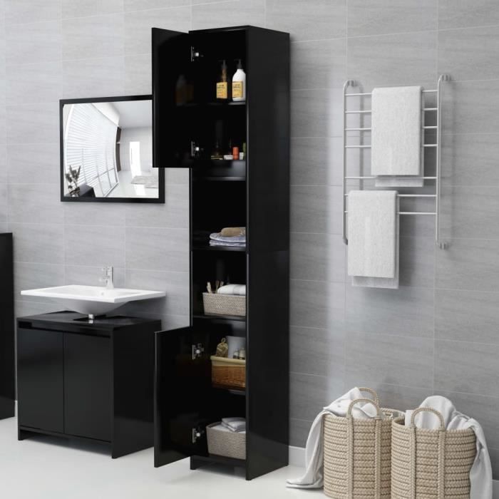 VidaXL Bathroom Cabinet Black 30x30x183.5 Cm Engineered Wood 802670