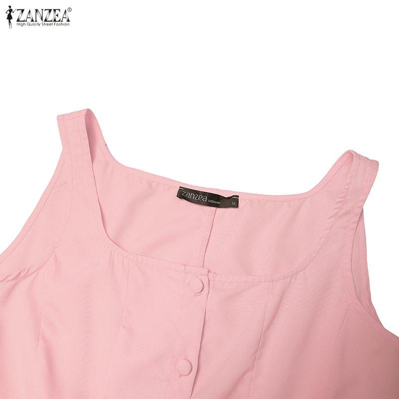 ZANZEA Damen Lässig Rundhals Sommer Ärmelloses Kleid