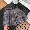 Women's Blue Plaid Mini Skirt: A-Line High Waist, Slim Fit