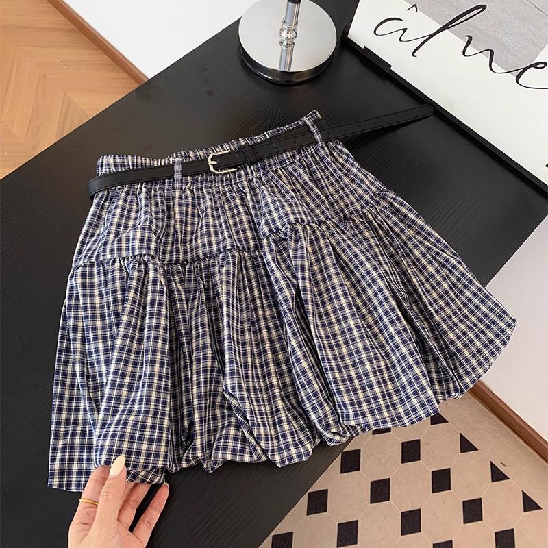 Women's Blue Plaid Mini Skirt: A-Line High Waist, Slim Fit