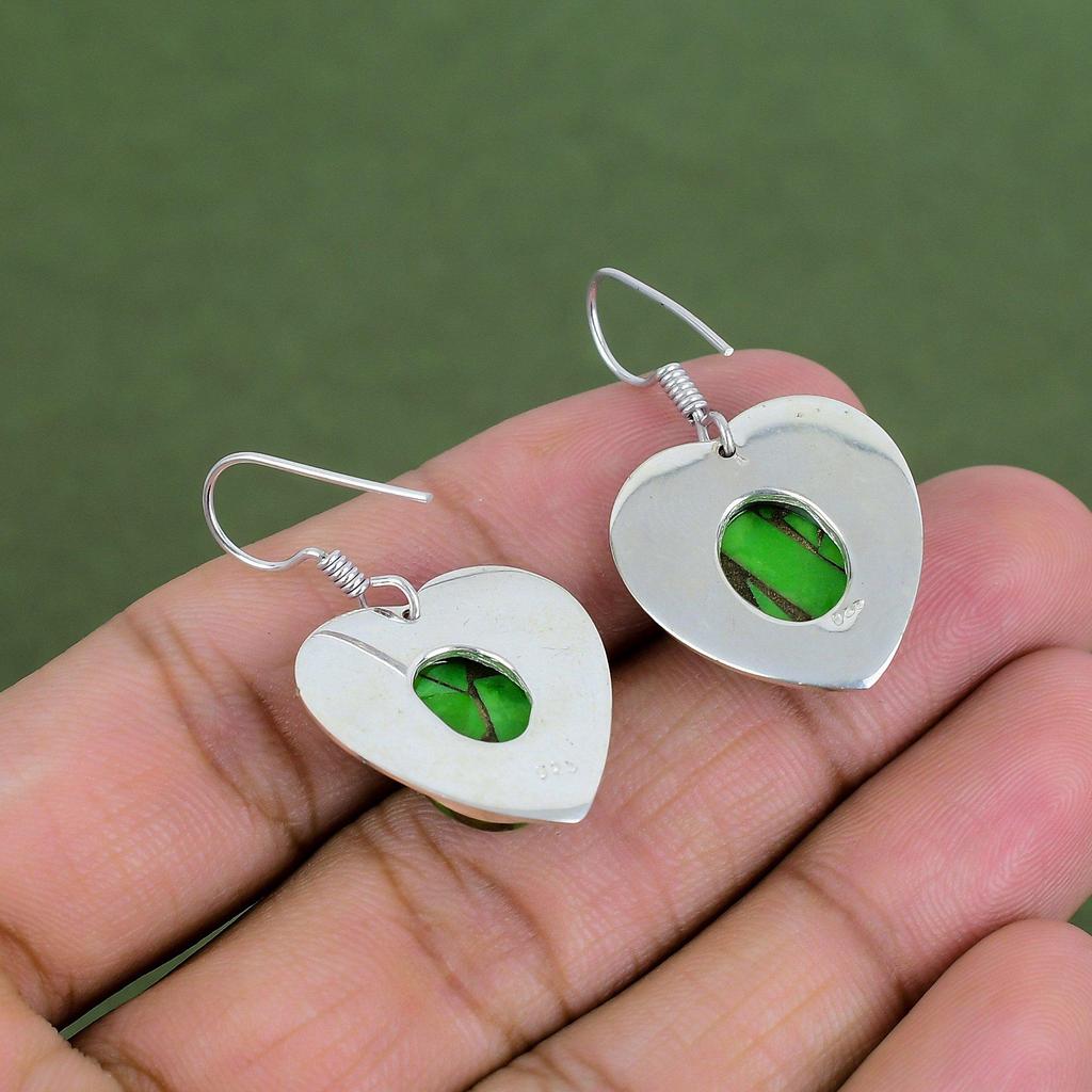 Copper Green Turquoise Earring 925 Sterling Silver Earring Handmade Jewelry Gemstone Earring Gifts For Her Dangle Earring Turquoise Jewelry