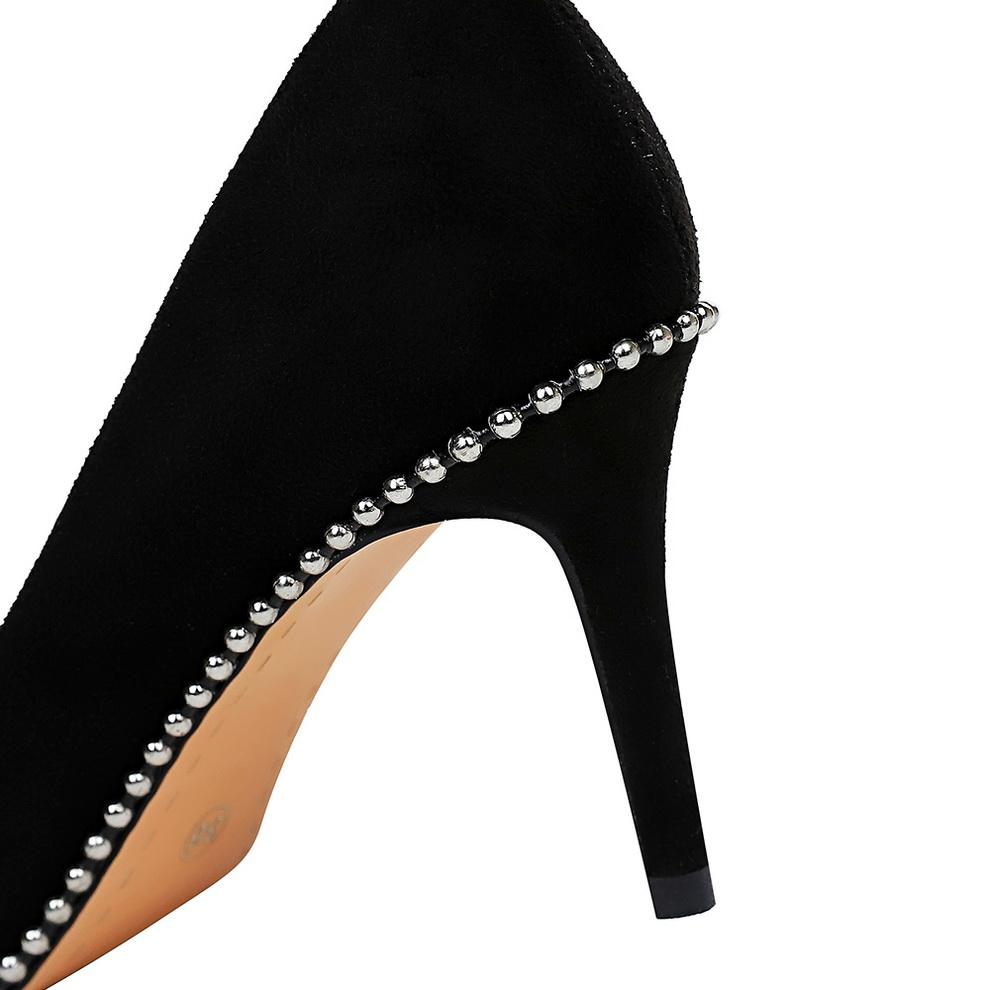 Fashion 2025 New Summer Fashion Women 8cm Or 10.5cm Thin High Heels Pumps Metal Black Pumps Studded Flock Pumps Ladies Valentine Shoes
