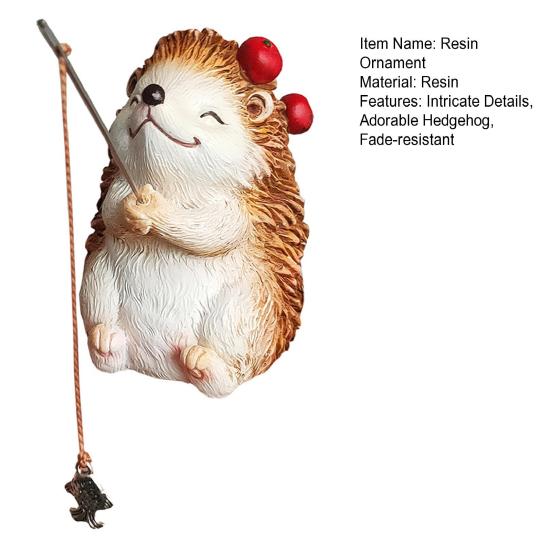 Fishing Hedgehog Figurine Resin Hedgehog Collectible Ornament Miniature Angler Hedgehog Statue for Fish Tank Aquarium
