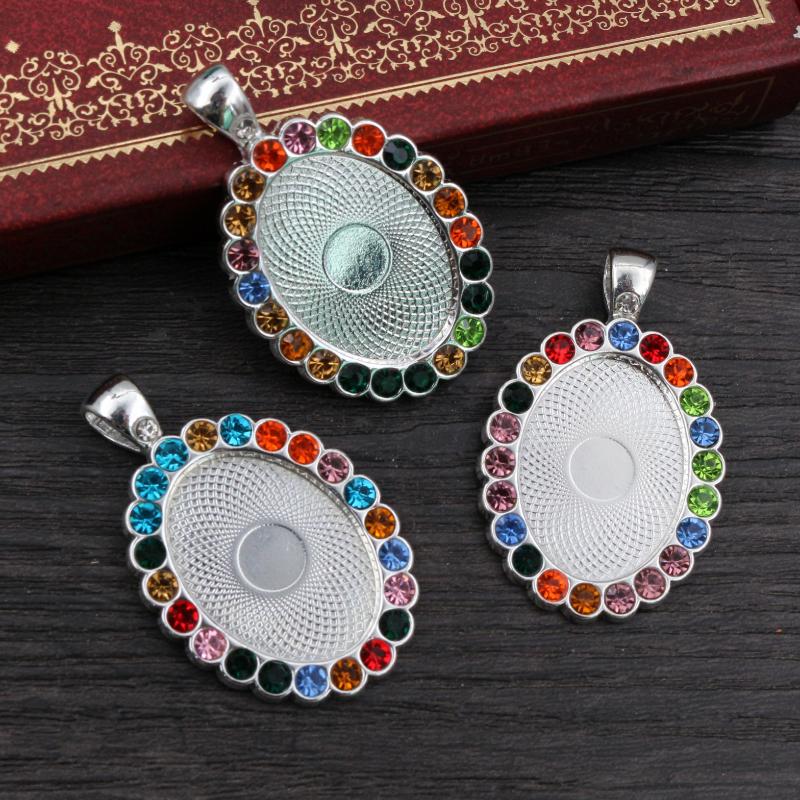 5pcs 13x18mm 18x25mm 30x40mm Inner Size Oval Rhodium KC Gold Plated Rhinestone Style Cameo Cabochon Base Setting Pendant