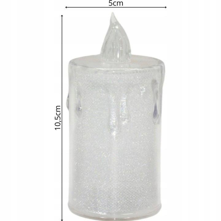 Świeca dekoracyjna LED 10,5cm transparentna z efektem brokatu ciepły biały