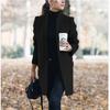 2025 Women's Stand Collar Woolen Pea Coat, Open Front Mid-Length Trench Overcoat, Winter Warm Double Breasted Blazer Style Outerwear With Solid Color
