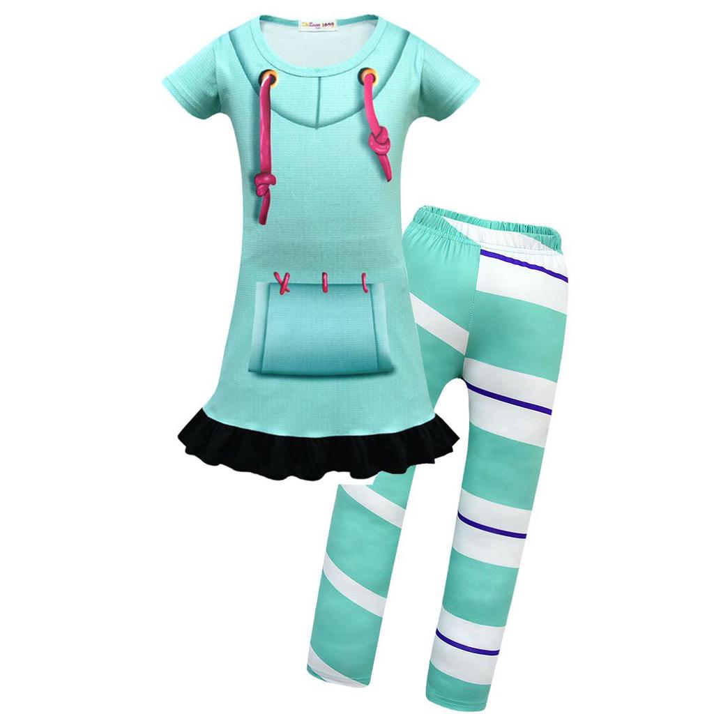 Girls Wreck-it Ralph 2 Vanellope Von Schweetz Colorful Skirt And Pants Cosplay Costume