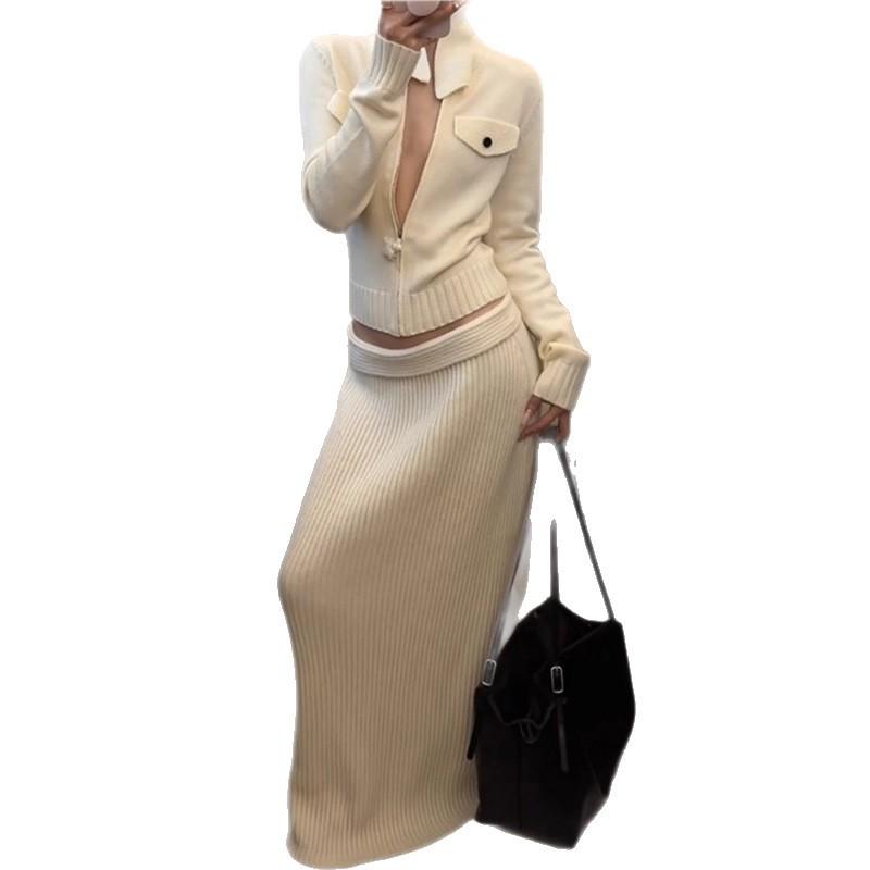 1116, Great-looking Spring Clothes, a Complete Set of White Knitted Coats, Skirts, Salt-based Light Ripe Two-piece Suits, Women's