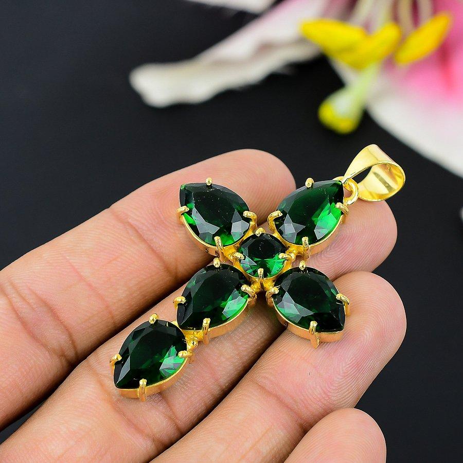 Chrome Diopside Gemstone Handmade 925 Sterling Silver Jewelry Pendant 2.17" KG-166