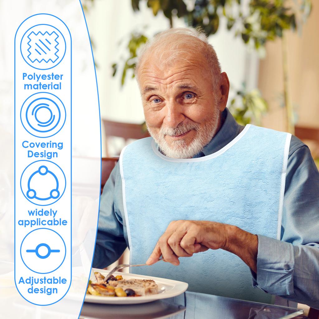 4 Stück Erwachsenen-Lätzchen Polyester Essens-Kleidungsschutz Verstellbare Erwachsene Fütterungslätzchen Senioren Fleckenresistent Diät-Tuch Blau/Grau
