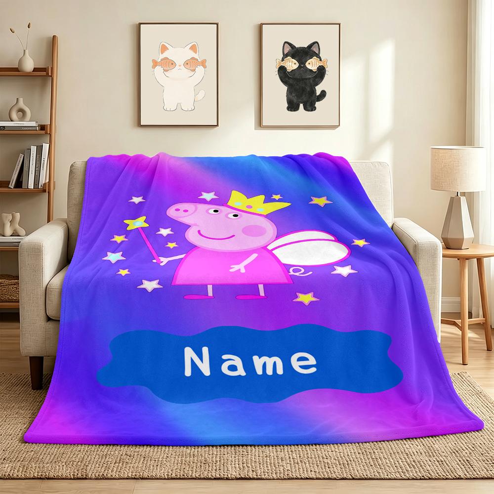 Custom Name Peppa Fairy Flannel Blanket Throw Blanket Soft Warm Sofa Bed home Decor Unique Gift