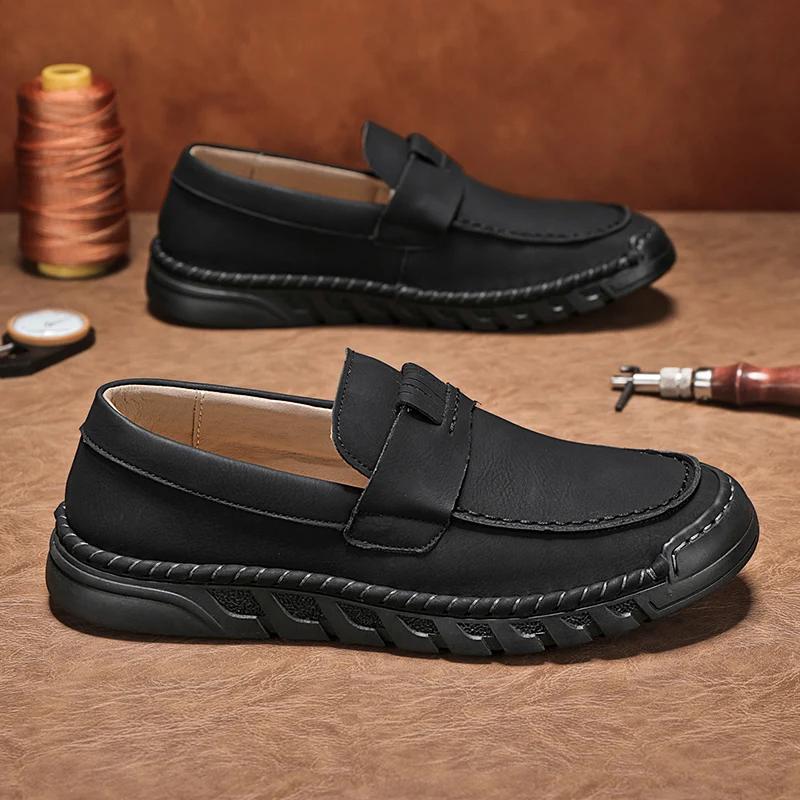 Fashion Brand Men's Leather Casual Shoes Office Business Shoes Massage Soles Flat Bottomed Loafers for Men's Breathable New