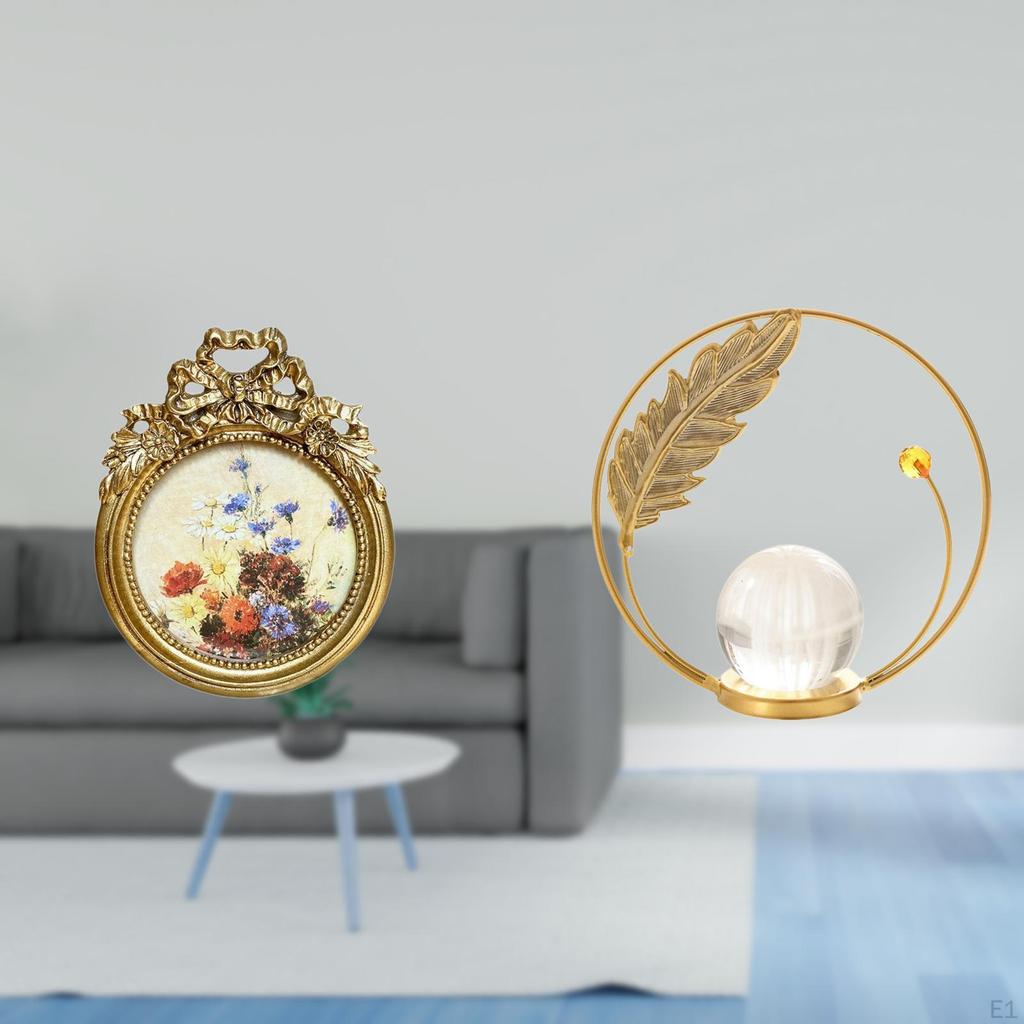 Antique Crystal Photo Frame Vintage Ball Sculpture Round Metal Picture Ornate European Desktop