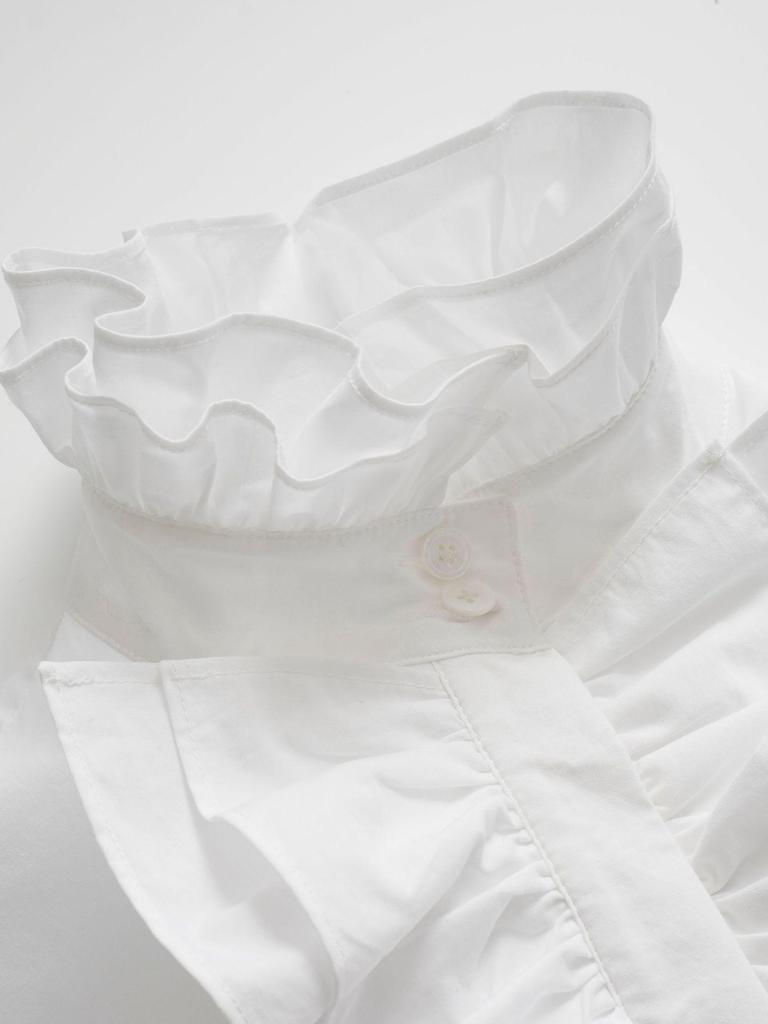 Allow Me to Shine Women's Ruffled High Neck White Poplin Cotton Shirt - Pony Brand Winter Collection