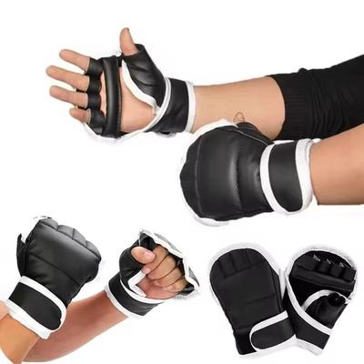 1 Paio di Guanti da Boxe Neri a Mezza Dita in Pelle PU per Karate Muay Thai Allenamento ed Esercizio Guanti da Boxe per Bambini