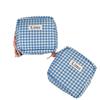 Japanese Cotton Blue Plaid Small Square Bag - Cute, Multi-functional Student Storage