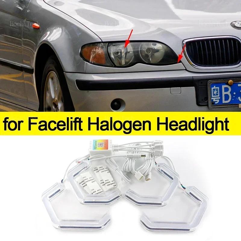 For BMW 3 Series E46 Sedan Facelift 2001-2005 M4 Style RGB Ring Angel Eyes Phone APP Control Remote LED Headlight Light Rings