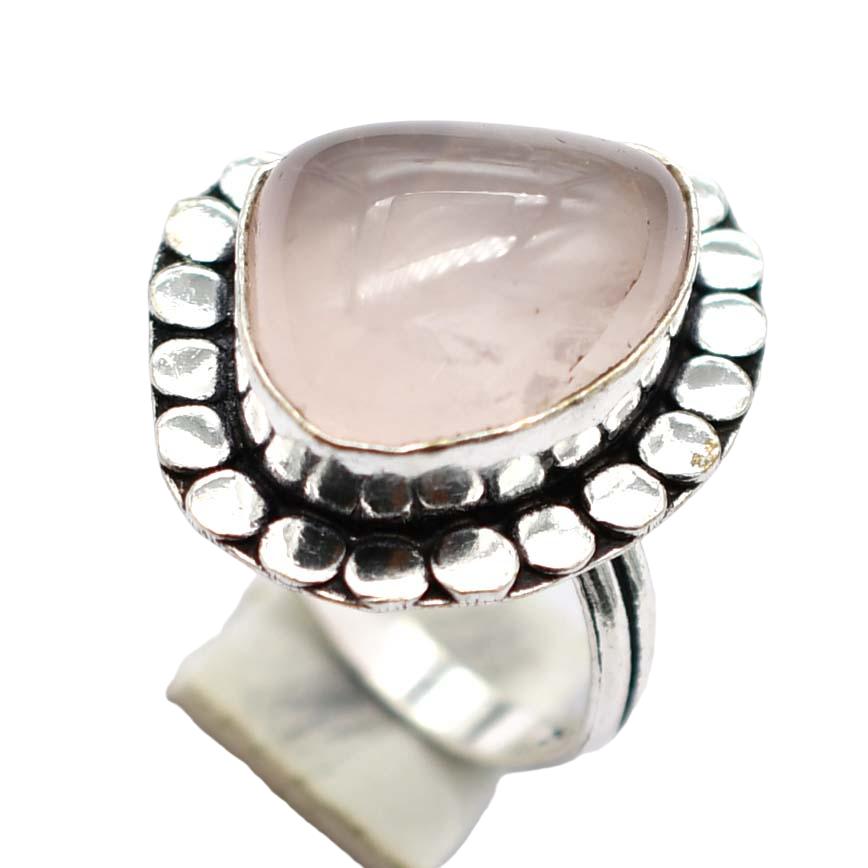 Rose Quartz Ethnic Handmade Ring Jewelry US Size-8 R 5503
