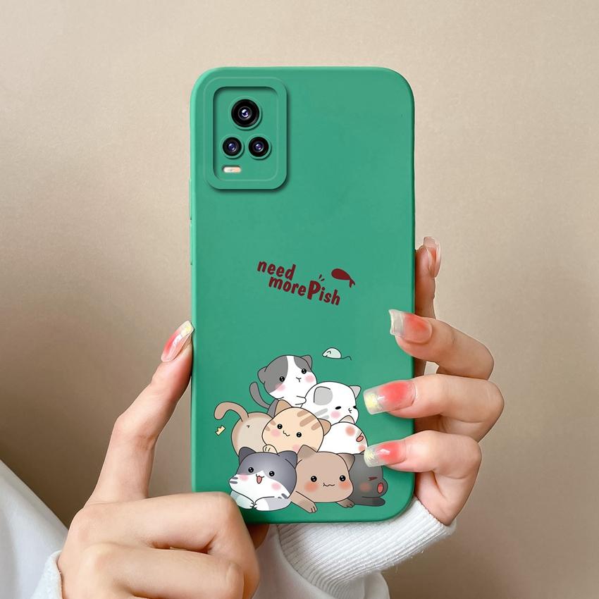 

Чехол для Vivo V17 V20 S19 Y75 S16 Y77 Забавный мультяшный узор с кошкой Чехлы для телефона Защитная пленка на экран Мягкий силикон Противоскользящая защита для Vivo Бампер Vivo Y72 5G