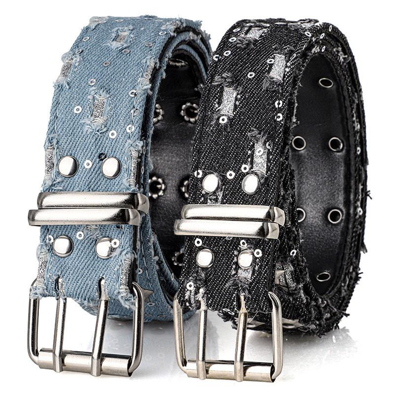 European and American hollow-out punk casual women's belt, fashionable star-shaped air-eye decoration, cloth art denim waistband