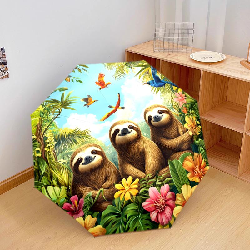 1 PC Automatic Folding Umbrella - Sloths Pattern, Portable & Foldable Design with 8 Ribs, Christmas Birthday Gifts