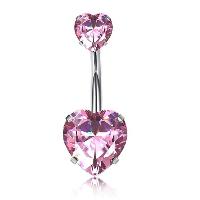1CS Belly Button Rings Surgical Stainless Steel Belly Piercing 14G Cute Pink CZ Dangle Belly Rings Piercing Jewelry for Women