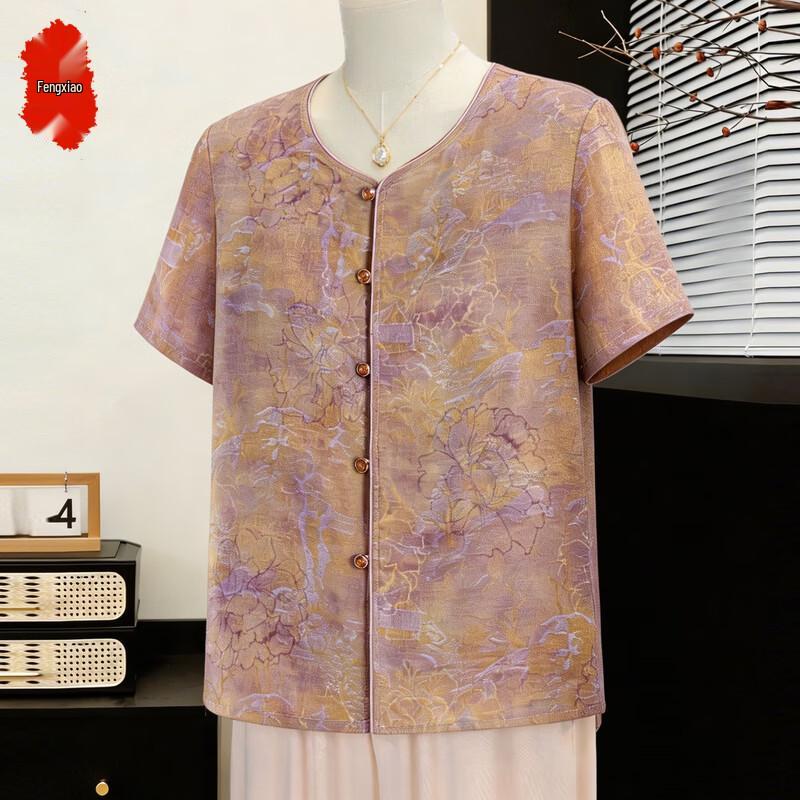 Elegant Mid-Age Women s Chinese Style Embroidered Shirt 2XL