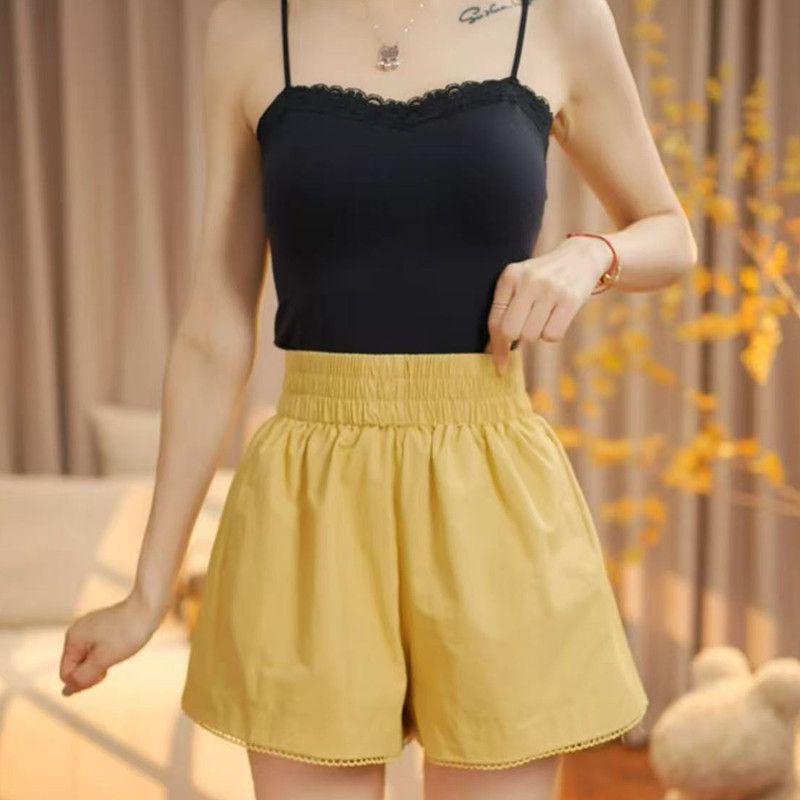 2026 Summer High-Waist Wide-Leg Slimming Elastic Lace Casual Shorts M
