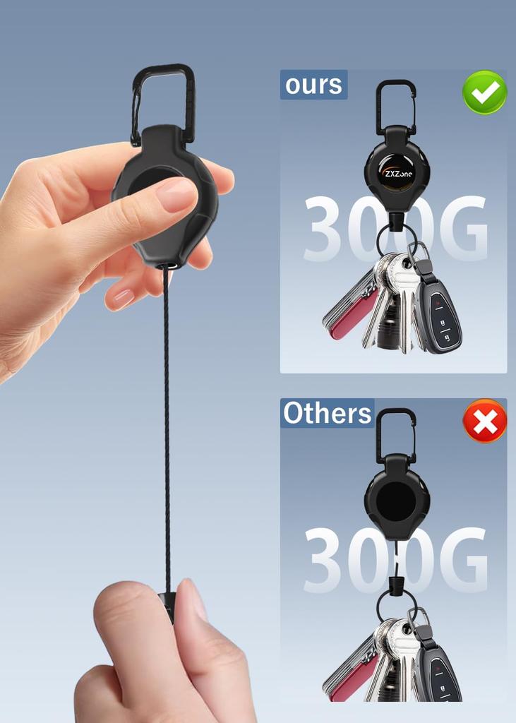 [ZXZone] Reel Keychain with Carabiner, Maximum Stretchable 70cm, Suspension Function,