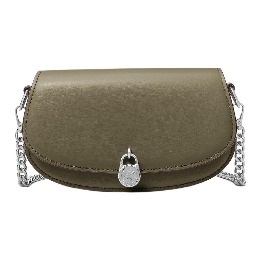 Michael Kors Mila Silver Lock Logo Classic Leather Crossbody Bag Small Women bags Olive 35T5SIMC5L-OLIVE Basic Set (Bag)