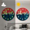 1pc Red Luminous Wall Clock Silent Quartz Movement Modern Glow In The Dark City Skyline Decor For Living Room Bedroom