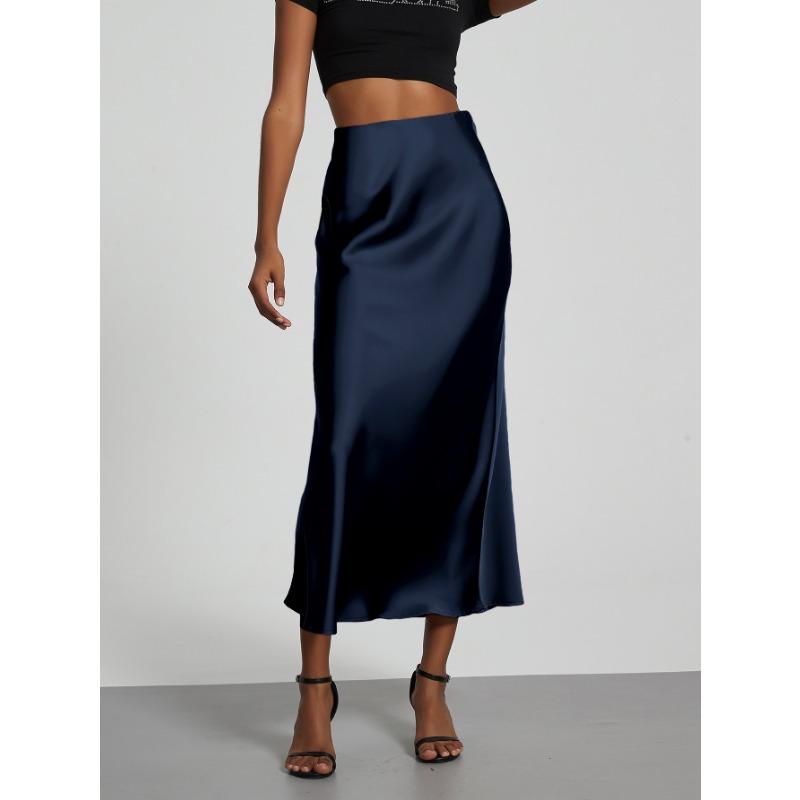 

Женская темпераментная элегантная шелковистая атласная юбка, утягивающая юбка XS темно-синий