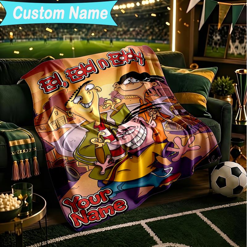 1PC Custom Name Blanket Edd Eddy Adventure Flannel Blankets Patterns Throw Blanket All-Season Soft Gift for Couch, Bed, Camping, Birthday Gifts