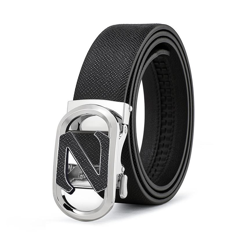 

Мужской ремень из натуральной кожи с автоматической пряжкой из коровьей кожи, мужской деловой повседневный ремень для брюк среднего возраста и молодежи 125cm